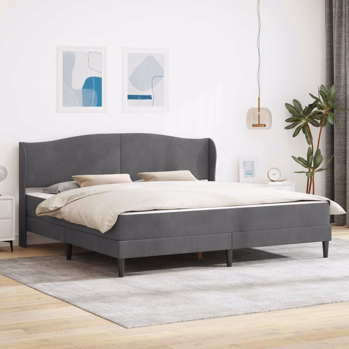 Struttura del letto moderna vidaXL in velluto grigio con doghe in legno L: 200 cm, P: 200 cm, H: 101 cm