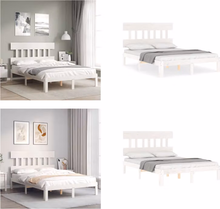 vidaXL Letto in legno massiccio con testiera bianca 140x200 cm - Giroletto - Cornici per letti - Struttura per letti - Letto
