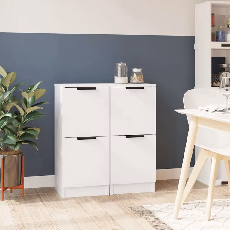 Set di 2 credenze bianche vidaXL in legno multistrato con design minimalista da appendere a parete, L/P/H: 30 x 30 x 70 cm