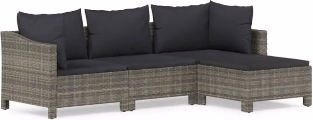 Set Divani da Giardino 4 pz | Set Salotto da Giardino con Cuscini in Polyrattan Grigio