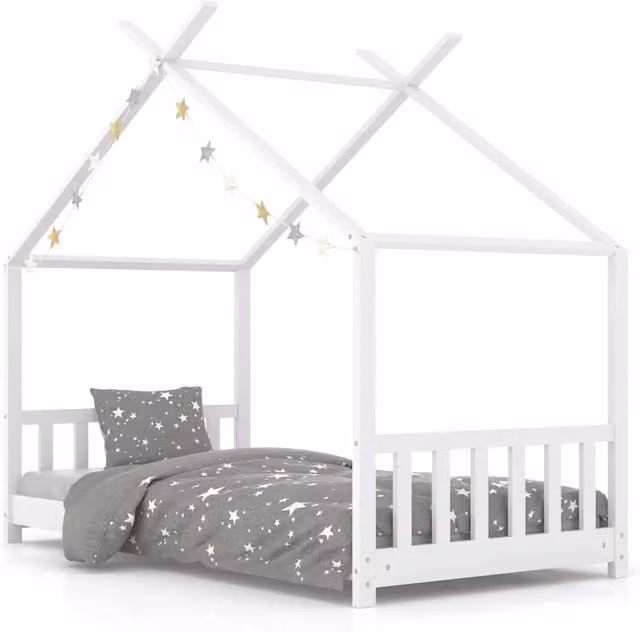 Letto a casetta per bambini in legno di pino massello bianco L: 160 cm, P: 80 cm, H: 88 cm