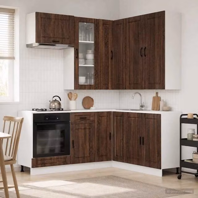 Unità Cucina Moderna vidaXL PORTO 8 Pezzi in Rovere Marrone con Ante in Vetro L/P/H: 161.6 x 80.0 x 31.0 cm – 1