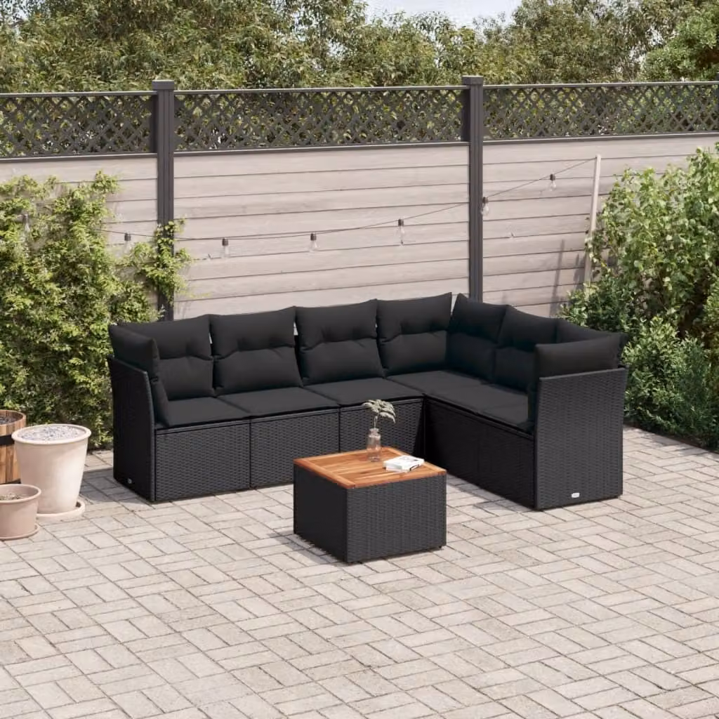 Maison Exclusive - Set Divani da Giardino con Cuscini 7pz Nero Polyrattan