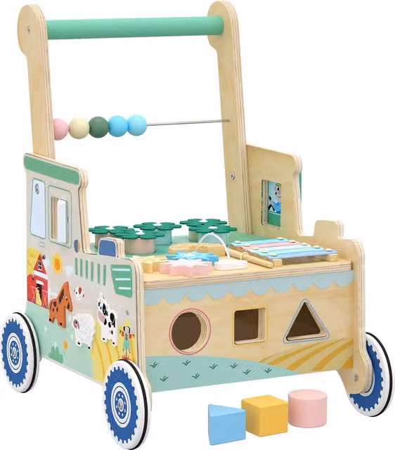 AIYAPLAY Girello per Bambini in Legno, Carrello Primi Passi con Vano Portaoggetti, per Bambini 1-3 Anni, Verde   Aosom Italy