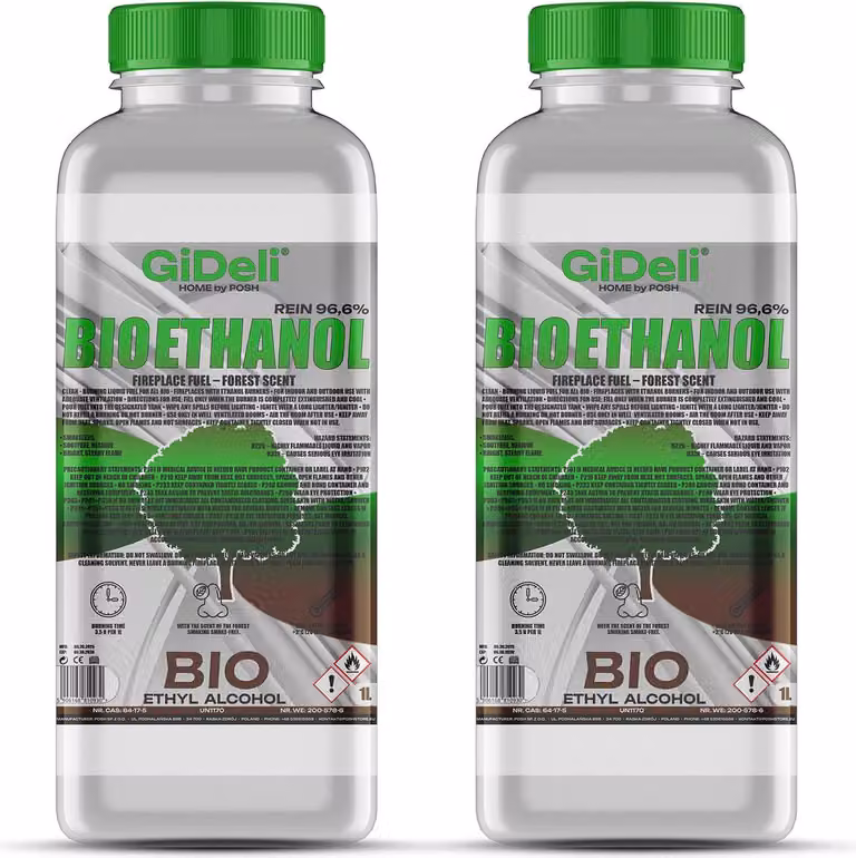 Bioetanolo profumato alla foresta 96,6% 2L per caminetti universali senza fumo e senza fuliggine GiDeli