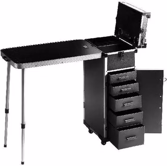 Carrello da Maquillage VEVOR con Ruote Bloccabili e Caricabatterie Integrato, Colore Nero, in Metallo e Alluminio, H: 99 cm, L: 85 cm, P: 38 cm