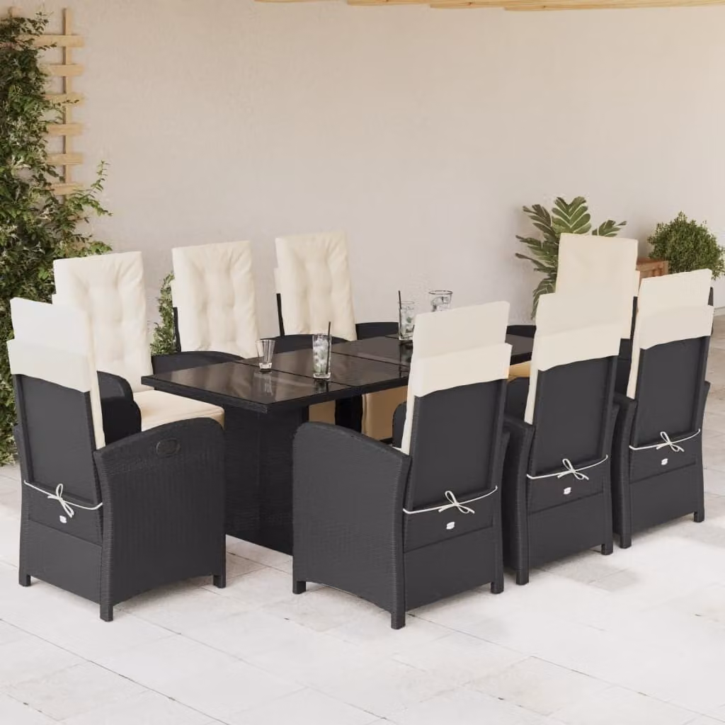 Maison Exclusive - Set da Pranzo da Giardino 9 pz con Cuscini Nero in Polyrattan