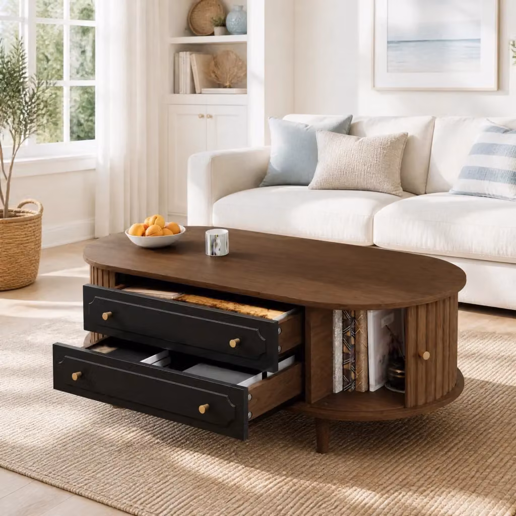 Tavolino da caffè rettangolare REDOM in legno e MDF con finitura opaca marrone e nero L/P/H: 100 x 50 x 36 cm – 2