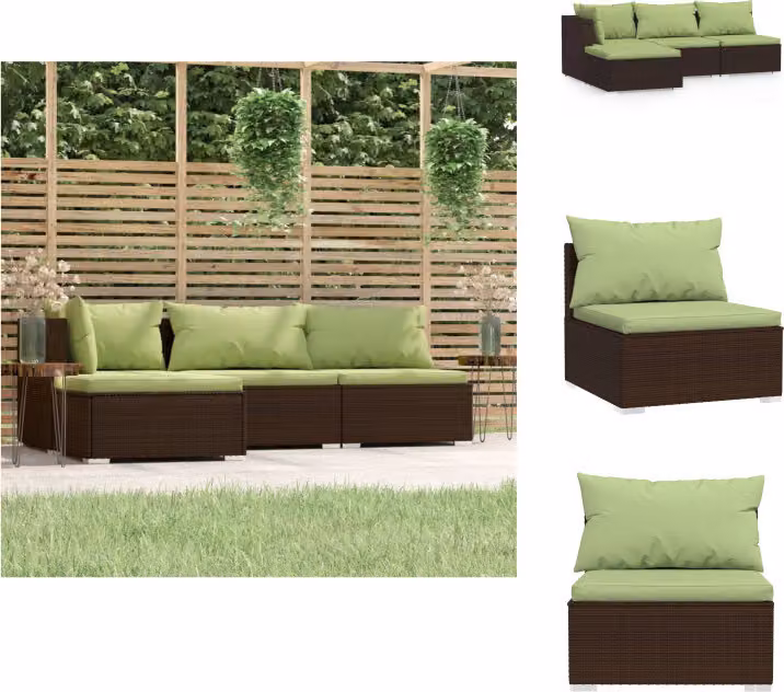 vidaXL Set 4 pezzi da giardino con cuscini in poly rattan marrone - Set di mobili da giardino