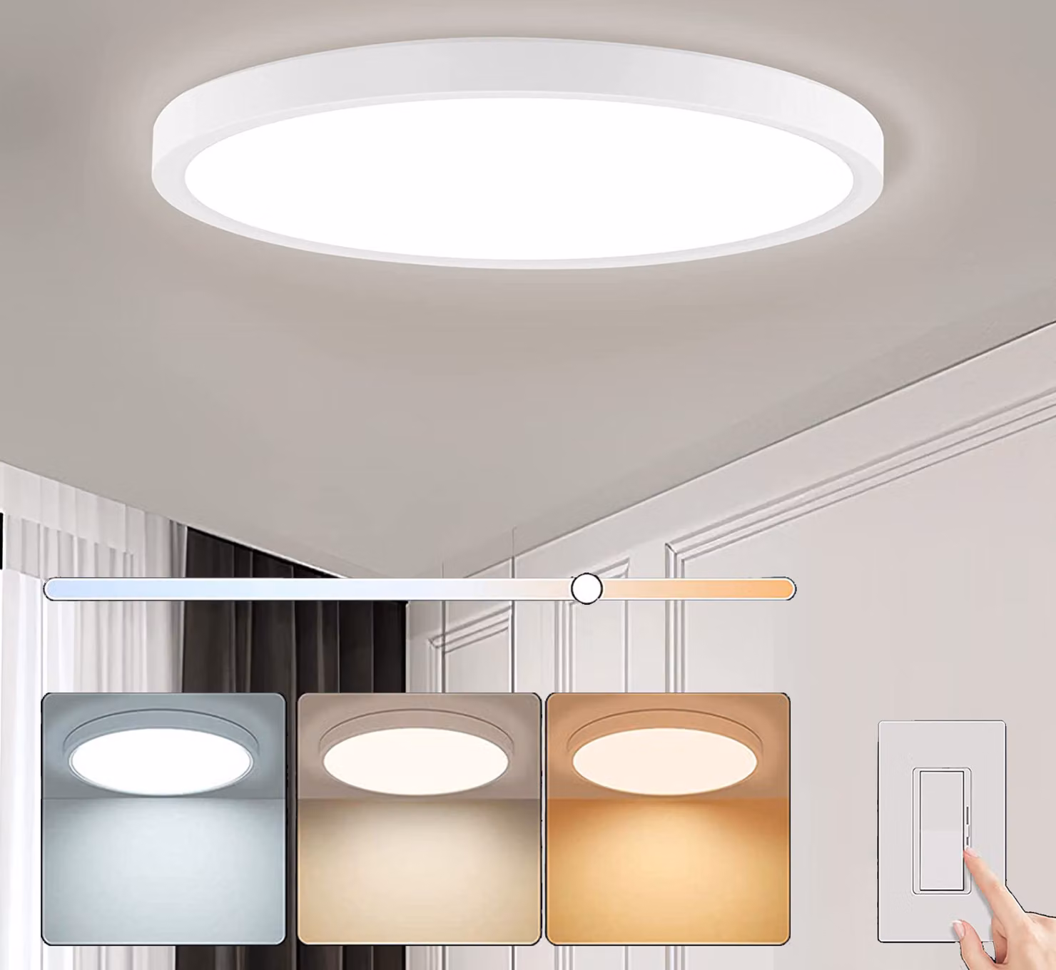 Plafoniera a LED da 28 W con 3 temperature di colore, pannello luminoso ultrasottile per soggiorno, camera da letto e corridoio, 30 x 2,3 cm, bianco