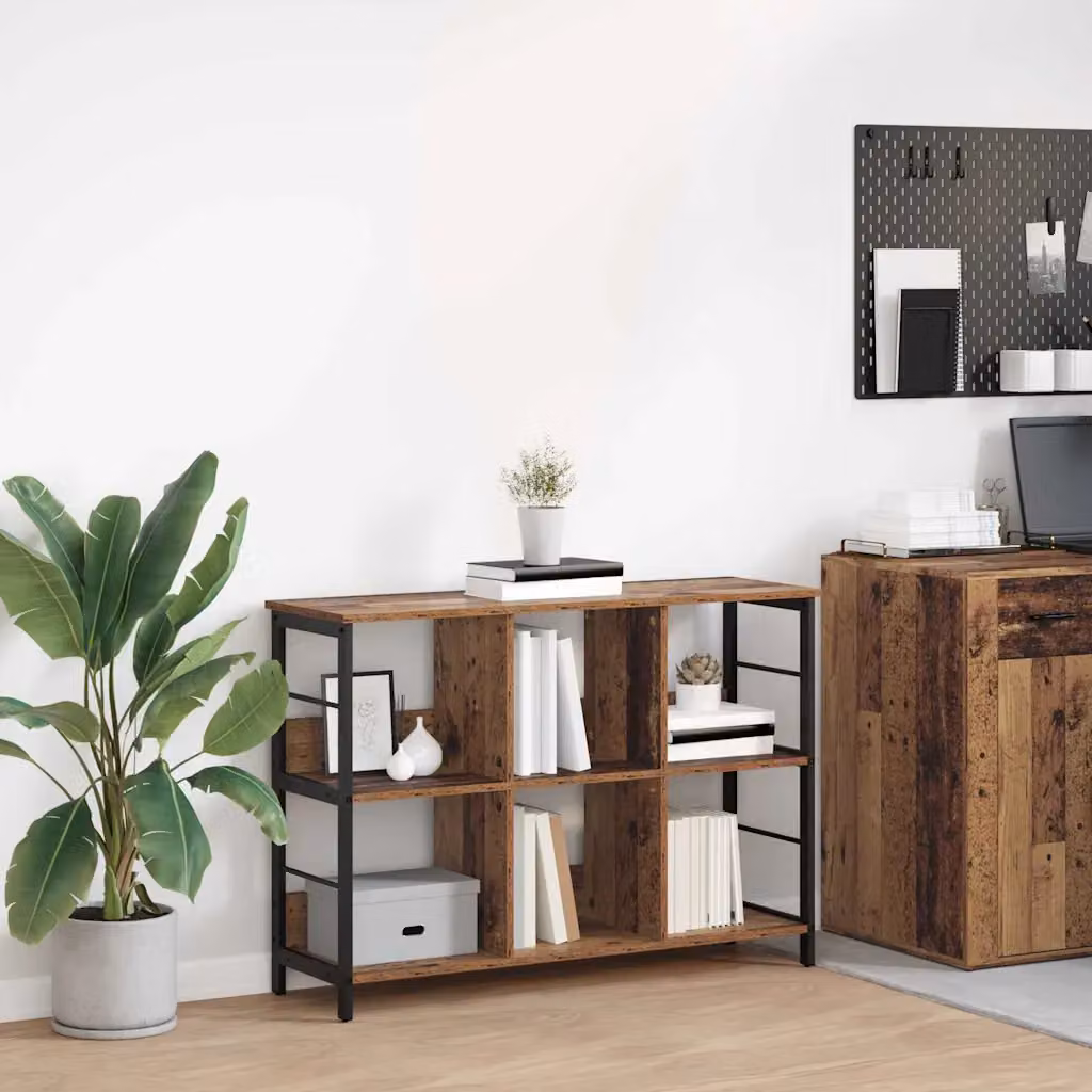 Libreria industrial vidaXL a 6 livelli in legno e metallo, colore marrone, L 102 cm x P 32 cm x H 72,5 cm