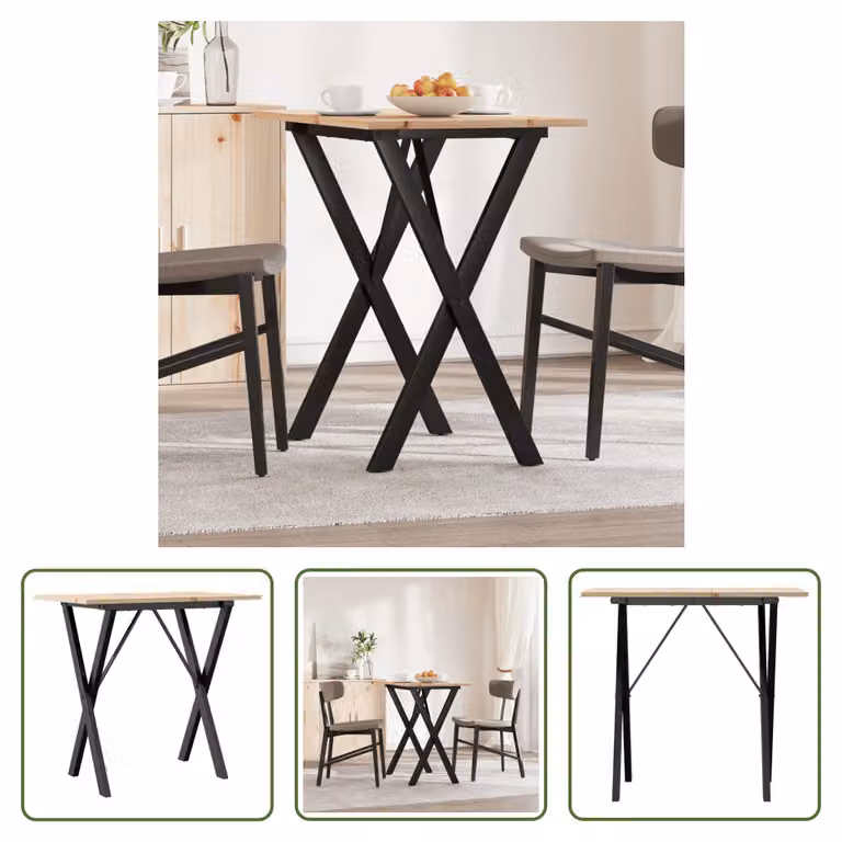 The Living Store Tavolo da pranzo X-frame 80x50x75 cm in pino massiccio e ghisa
