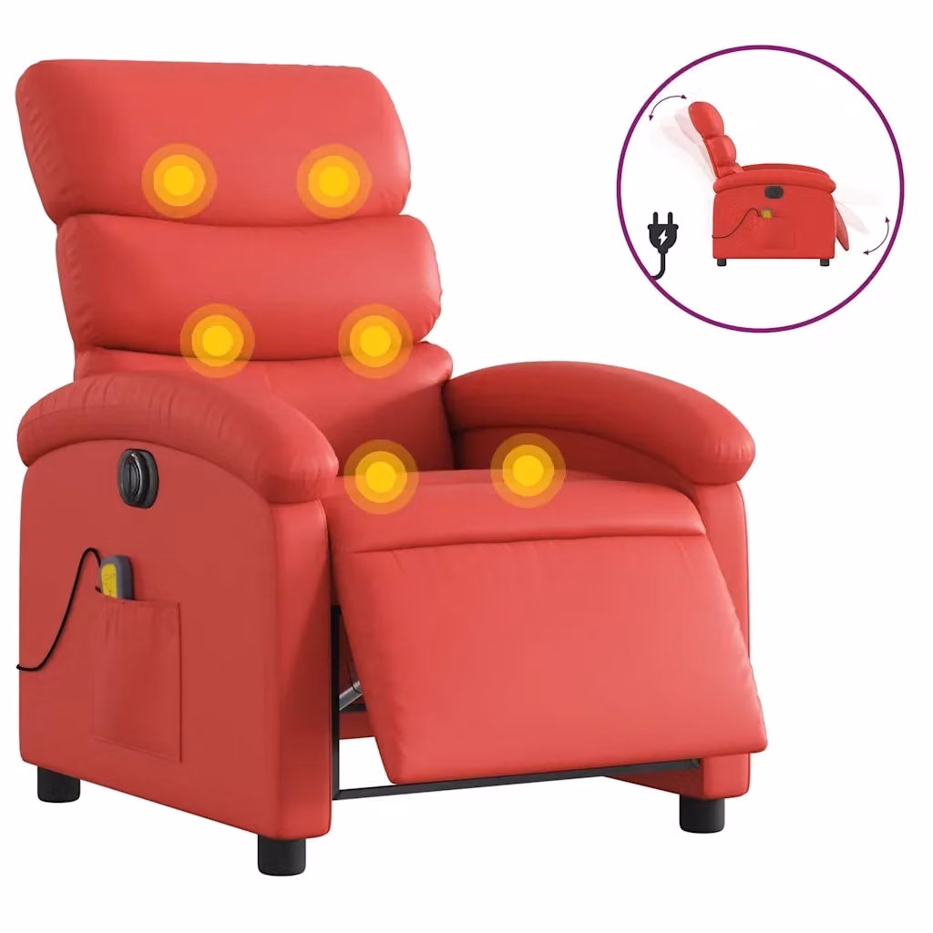 vidaXL Poltrona Massaggio Elettrica Reclinabile in Similpelle Rossa con Braccioli – 2