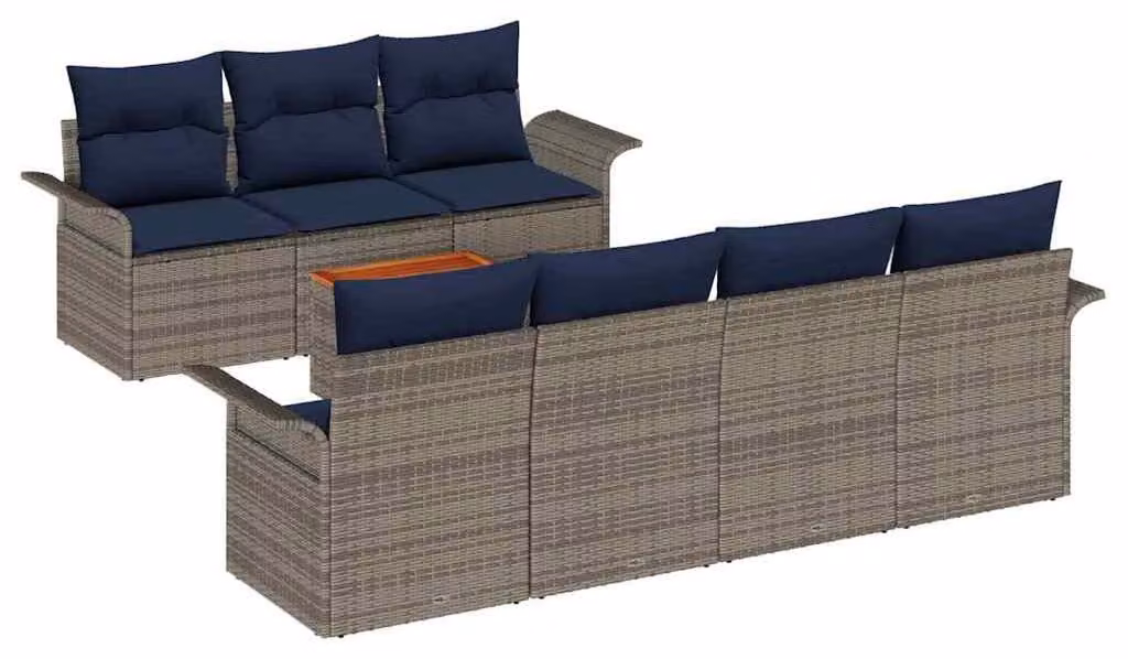 Set Divano da Giardino con cuscino 8 pcs Grigio polyrattan