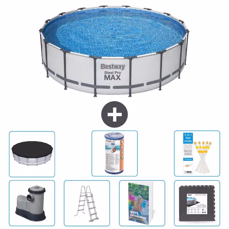 Piscina gonfiabile Bestway Steel Pro MAX, rotonda, 488x122 cm, composta da 6 parti, modello S563