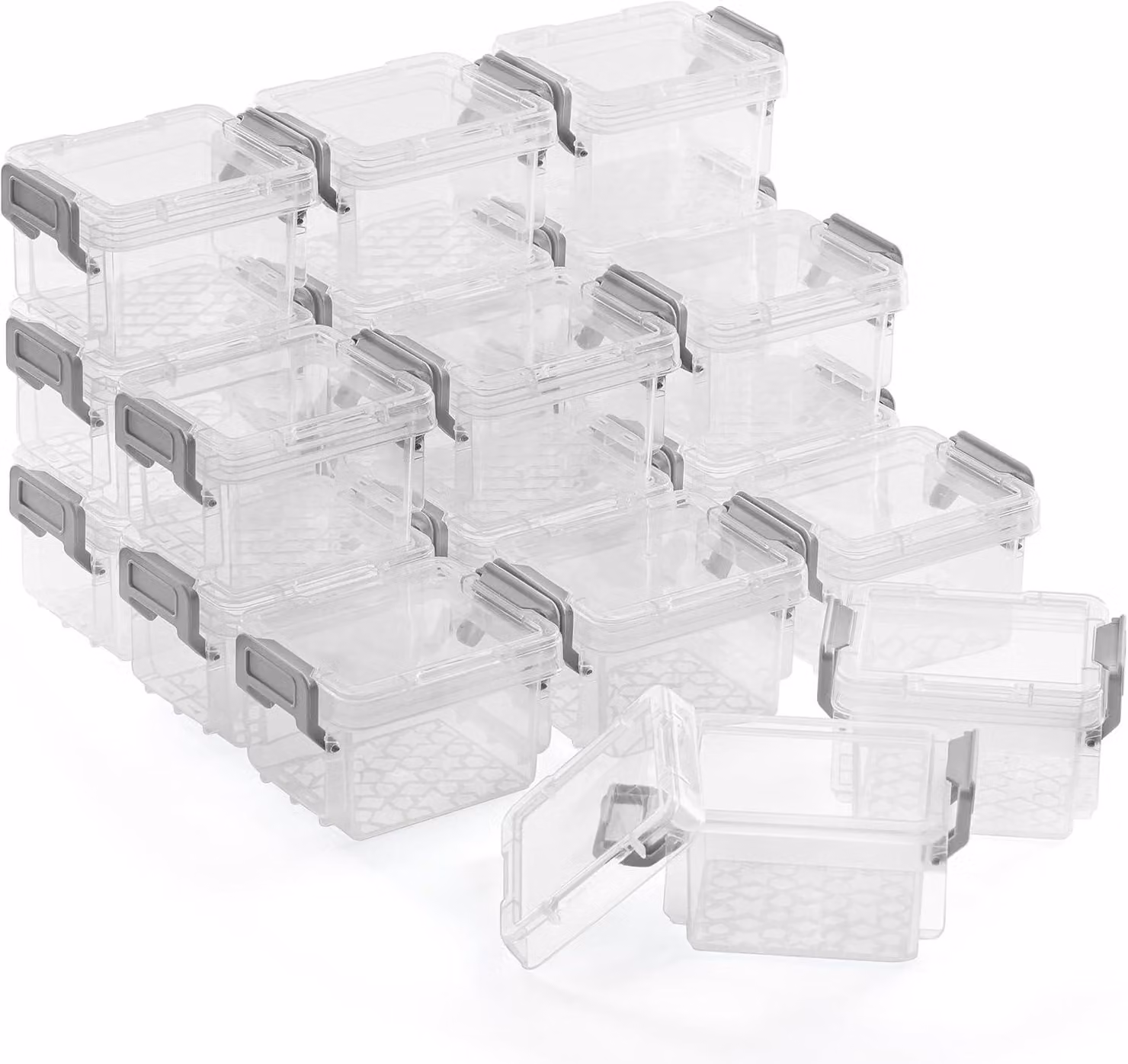 Contenitori di stoccaggio 9 x 7 cm, 20 pezzi, impilabili, in plastica, con coperchio, ideali per lavori manuali e artigianato