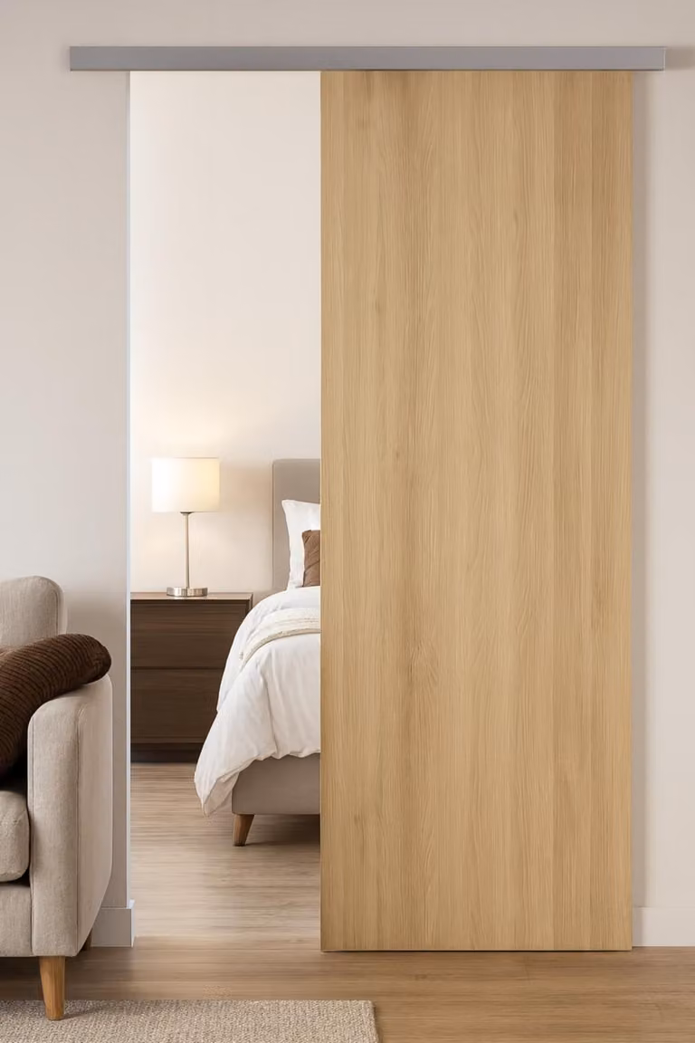 Porta scorrevole in quercia miele H204 x L93 cm, binario in alluminio Gd Menuiseries