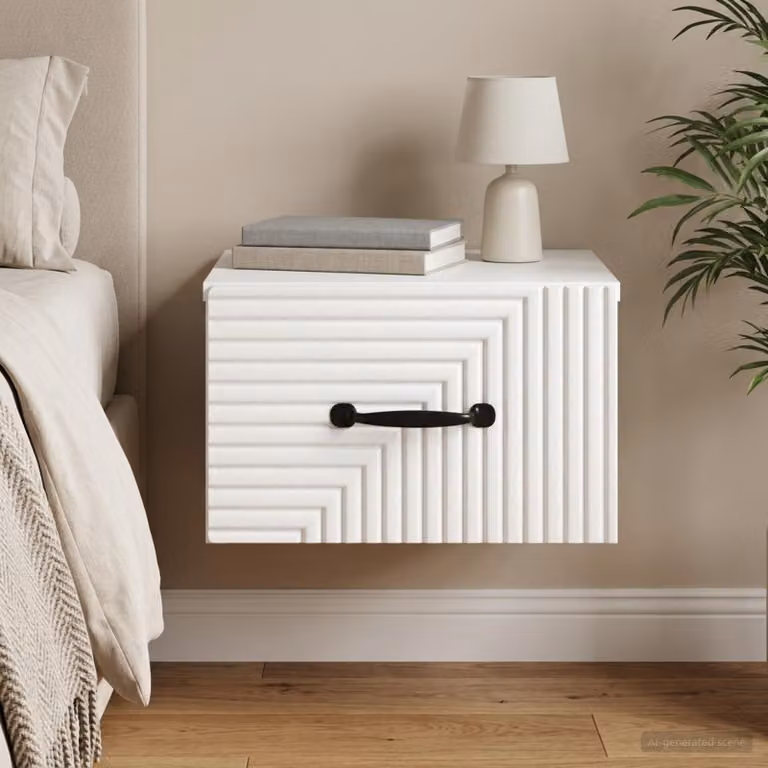 vidaXL Mobiletto da notte sospeso con cassetto Bianco L 34,5 cm x P 33 cm x H 20 cm