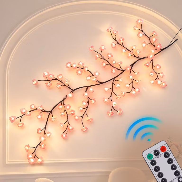 Catena luminosa a LED con motivo di fiori di ciliegio, lunghezza 230 cm, 144 LED, alimentazione USB, telecomando, 8 modalità