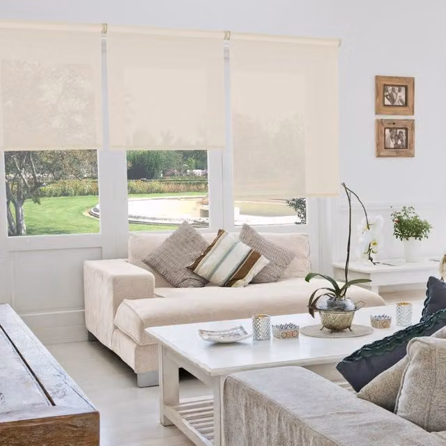 Tenda a rullo screen VIEWTEX beige lino, semi-trasparente, resistente ai raggi UV e termoisolante, L: 165 cm, H: 250 cm