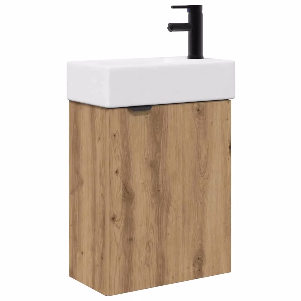Mobile bagno moderno sospeso vidaXL in legno e ceramica con ante a battente, finitura lucida, colori bianco, nero o marrone – 2
