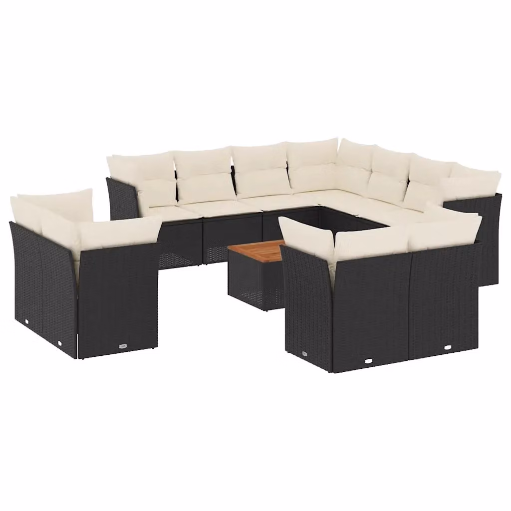 Set di divani da giardino vidaXL a forma di U in polyrattan nero con cuscini e tavolino da caffè – 2