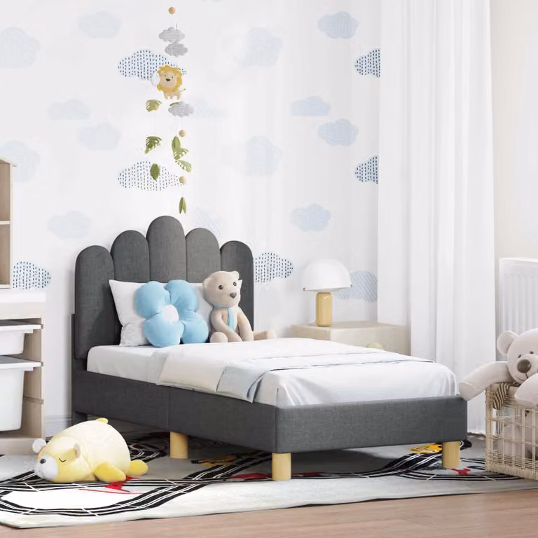 Struttura letto per bambini vidaXL con testata in tessuto grigio e legno ingegnerizzato, L/P/H: 140 x 70 x 79 cm
