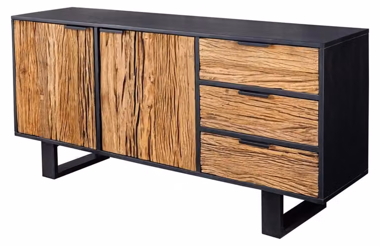 Buffet RAFTA 150 cm in legno massiccio di teak e mango - 2 porte, 3 cassetti e struttura nera