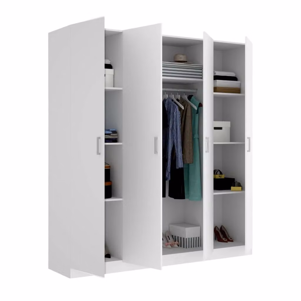 Armadio 4 ante battenti DMORA Persefone per camera da letto, Bianco, L: 200 cm, P: 52 cm, H: 215 cm – 2