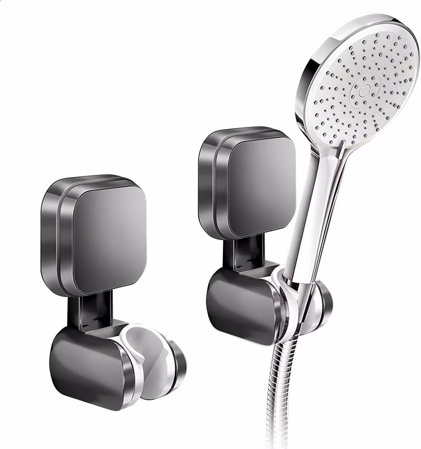Supporto regolabile per soffione doccia con ventosa, confezione da 2, colore grigio, per il bagno