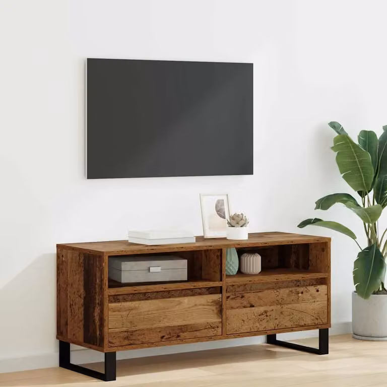 Mobile TV vidaXL con cassetto in legno vecchio e metallo, colore marrone, L 100 x P 34,5 x H 44,5 cm