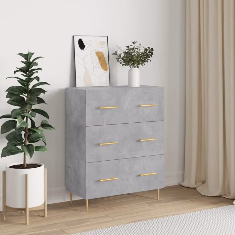 Credenza vidaXL in legno e metallo Grigio Cemento L: 69,5 cm, P: 34 cm, H: 90 cm