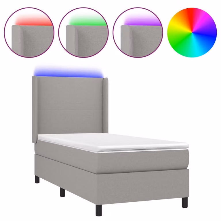 Letto a Molle Materasso e LED Grigio Chiaro 90x200 cm Tessuto