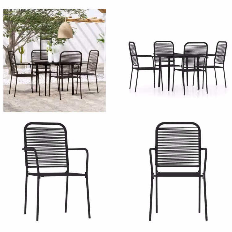vidaXL Set da pranzo da giardino 5 pezzi nero - Set da pranzo da giardino - Set da pranzo da esterno - Set da pranzo da patio