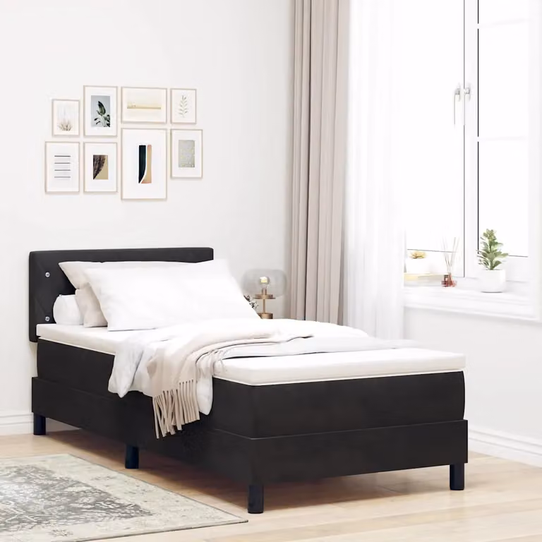 Letto a molla con illuminazione LED e testiera in velluto nero vidaXL L/P/H: 200 x 90 x 93 cm