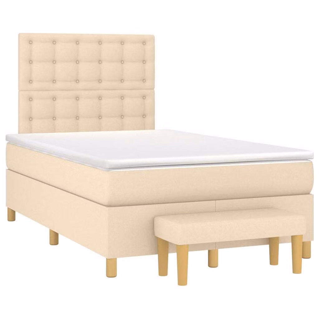 vidaXL Letto Ibrido con Giroletto a Molle e Materasso in Tessuto Beige e Bianco L/P/H: 120 x 200 x 193 cm