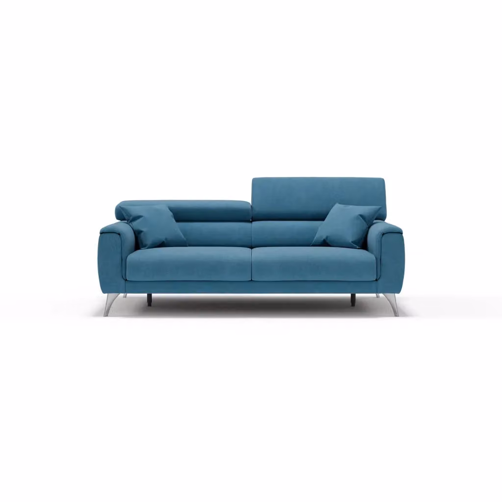 Divano Caravaggio Divani.Store azzurro con sedute allungabili e poggiatesta reclinabili in tessuto impermeabile L: 199 cm – 2