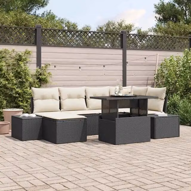 Set Divano da Giardino 7 pz Nero polyrattan 3357950