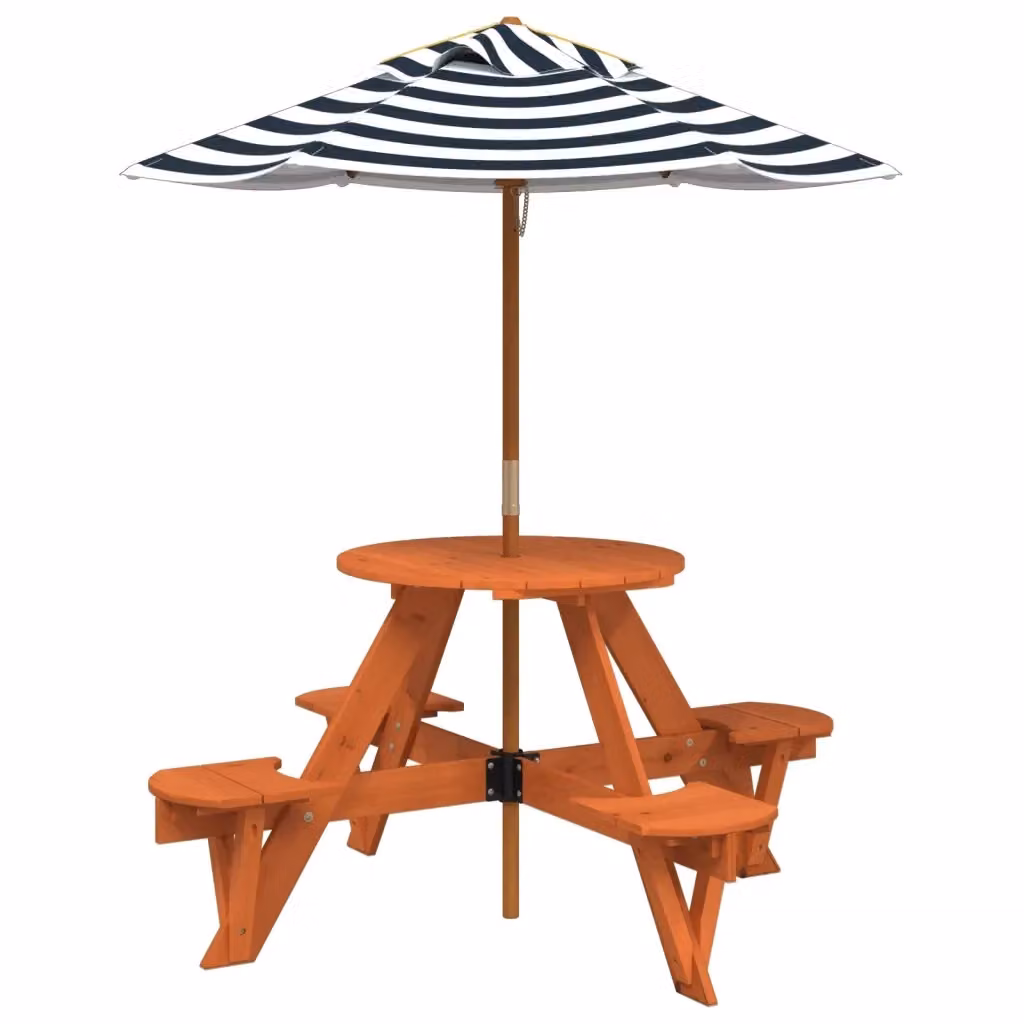 Tavolo Picnic per 4 Bambini vidaXL in Legno di Abete con Ombrellone Rotondo – 2