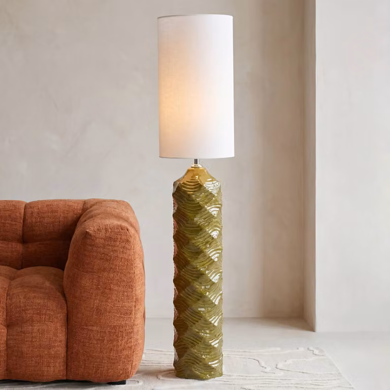 KARE Lampada da terra Luma, Verde, Soggiorno / Sala da pranzo, Tessuto / Stoffa / Seta, Scandinavo, Lampada da terra