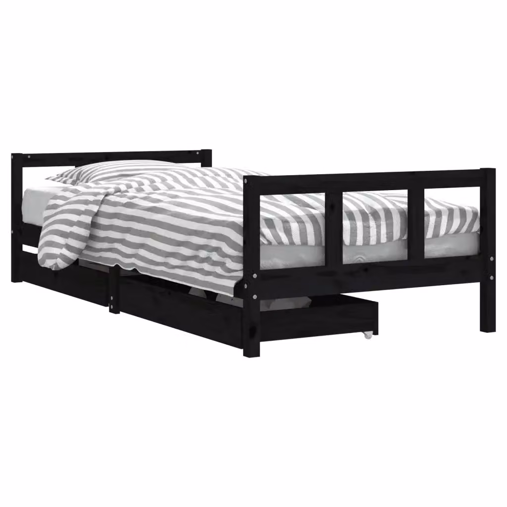 Giroletto per bambini vidaXL in legno di pino massello nero con cassetti L/P/H: 200 x 90 x 55 cm – 2