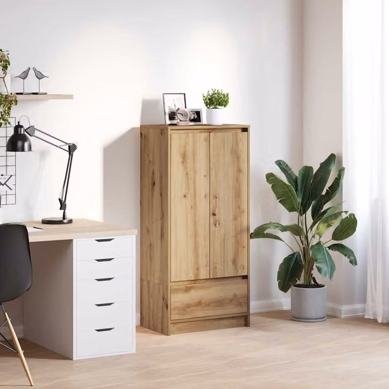vidaXL Armadio a parete moderno in legno Rovere con ante a battente e cassetti, Marrone, L: 55,5 cm, P: 34 cm, H: 119,5 cm