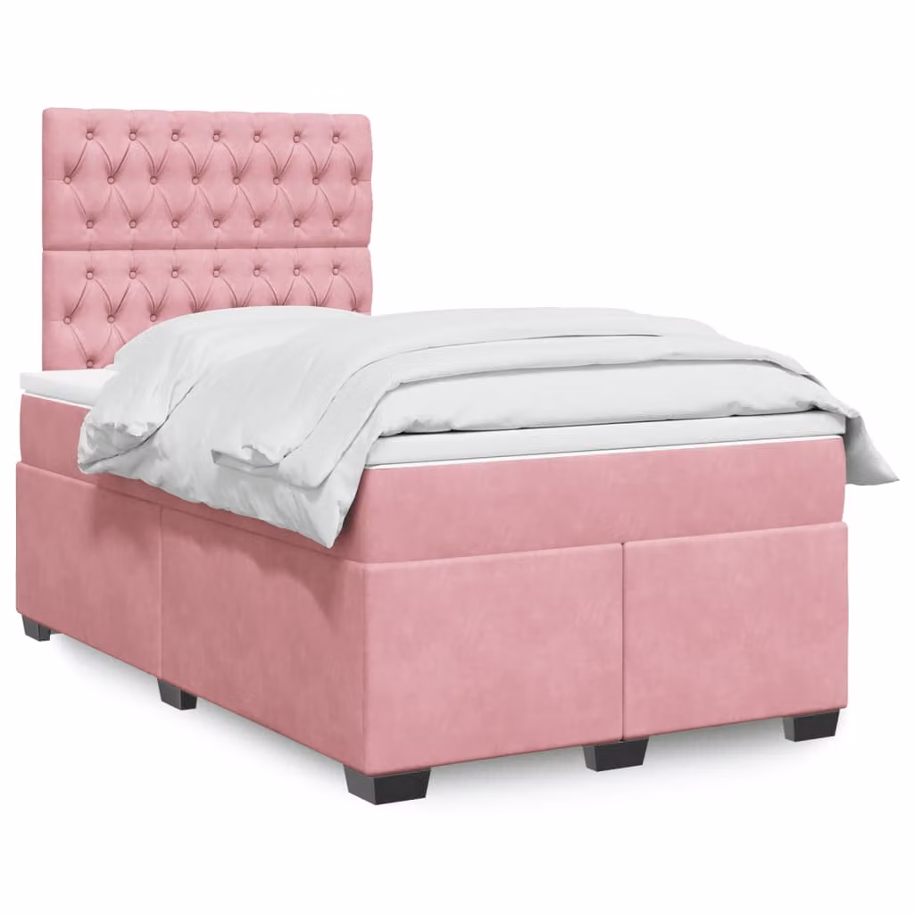vidaXL Letto Ibrido con Giroletto a Molle e Materasso in Velluto Rosa e Bianco L/P/H: 120 x 190 x 150,5 cm