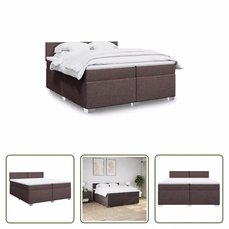 The Living Store Letto a molle con materasso marrone scuro 200x200 cm in tessuto