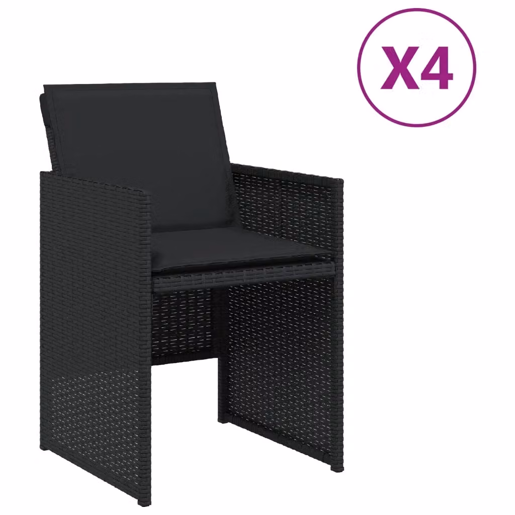 Set di 4 sedie da giardino moderne vidaXL in polyrattan nero con cuscini e braccioli – 2