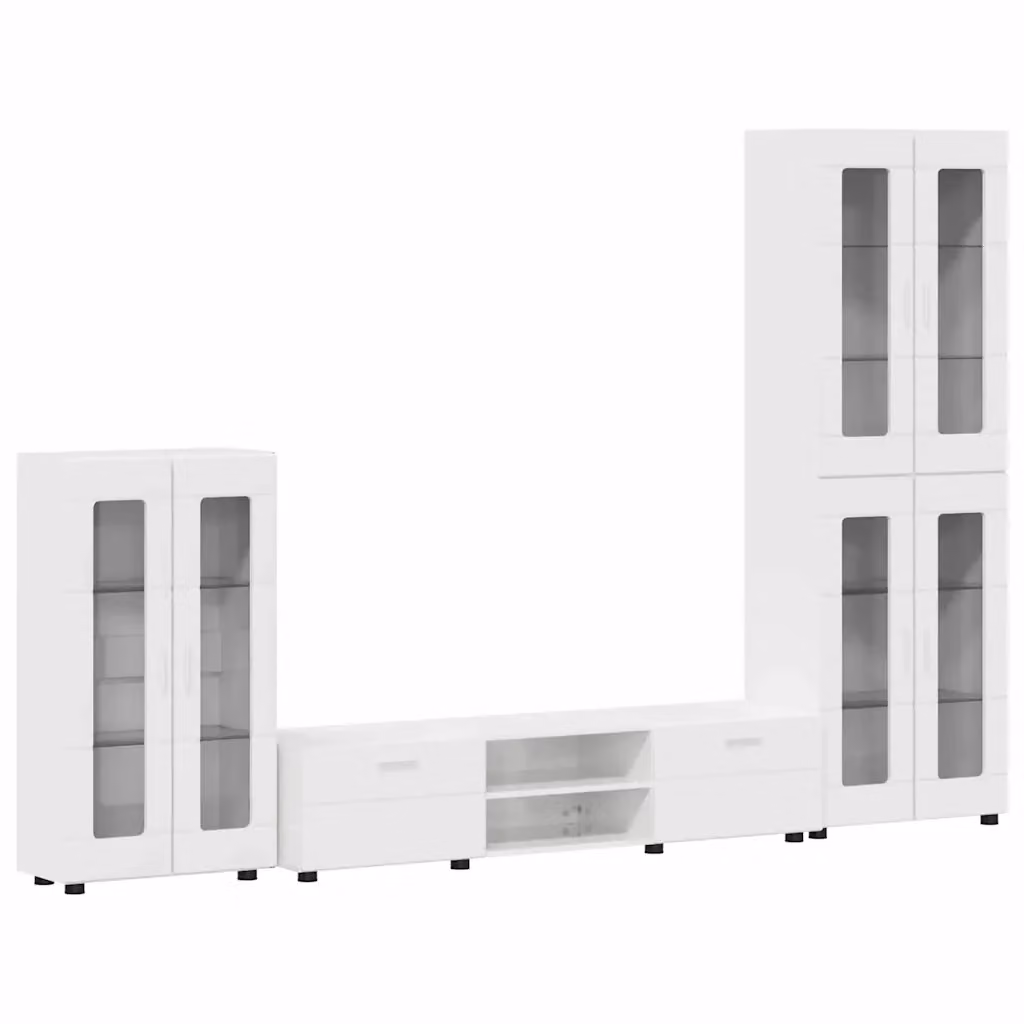 Set mobile TV moderno vidaXL FLORIN in 3 pezzi Bianco Lucido in legno MDF per soggiorno o camera da letto L: 150 cm, P: 39 cm, H: 30 cm – 2