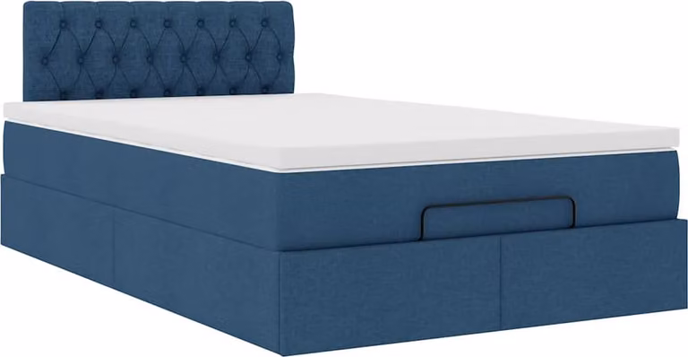 Struttura Letto Pouf con Materasso Blu 120x190 cm in Tessuto
