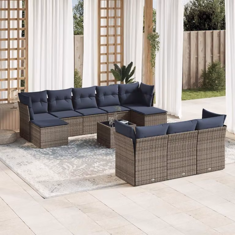 Maison Exclusive - Set da giardino 11 pezzi con cuscini, grigio, polyrattan
