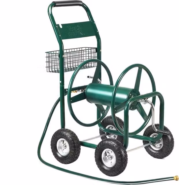Carrello avvolgitubo professionale da giardino con ruote Avvolgitore tubo in metallo Verde