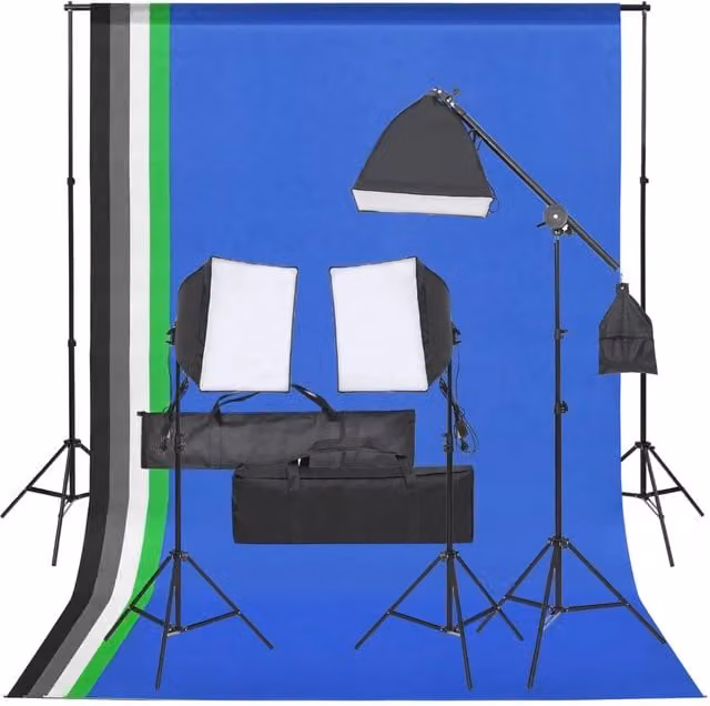 Kit per studio fotografico professionale con illuminazione LED e fondale nero